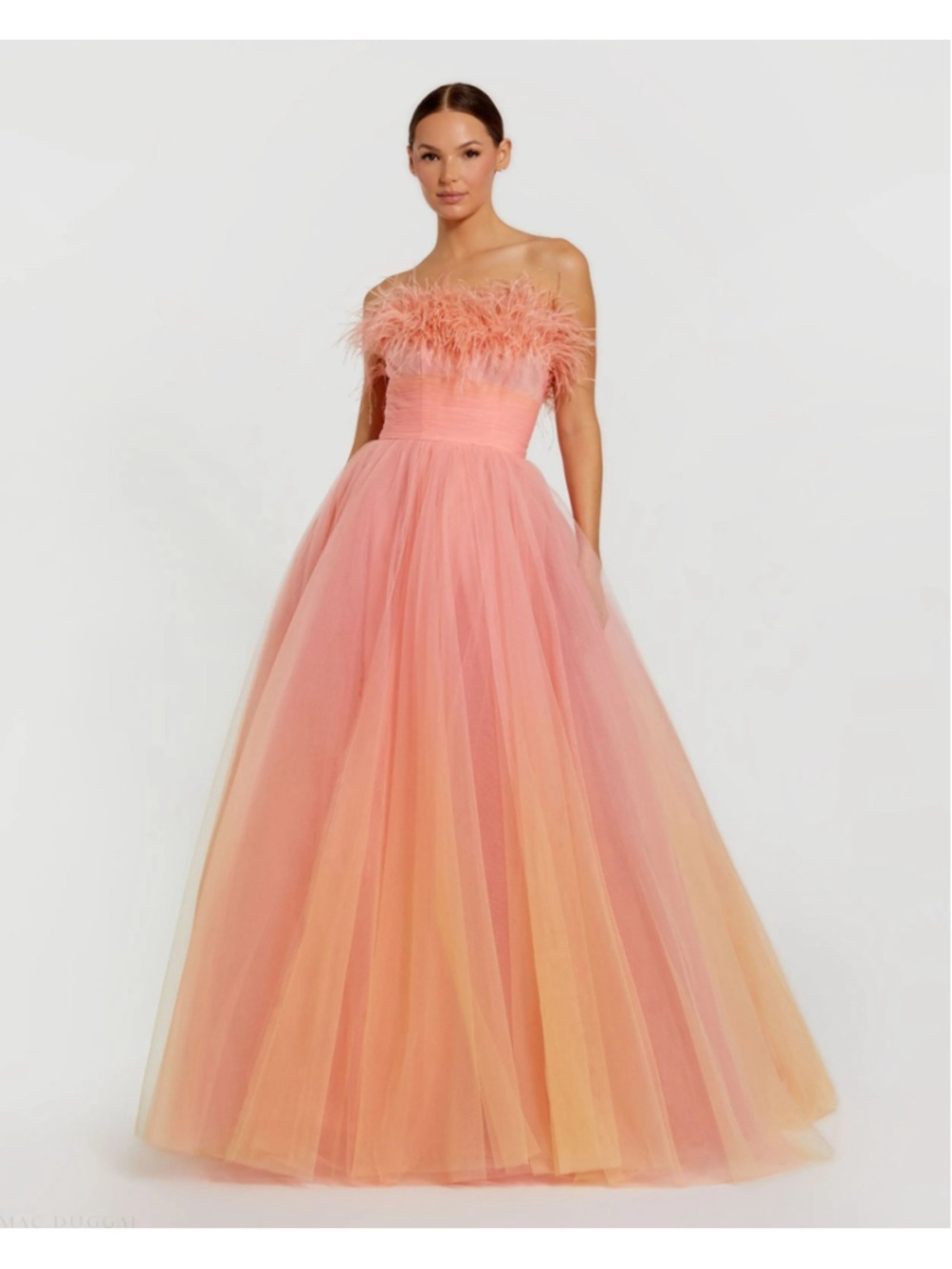 Women's Mac Duggal Feather Tulle Dress Size 2 Pink Orange